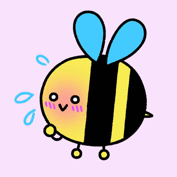 A cute round yellow illustrated bee character looking embarrassed.